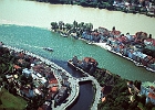 Malerisches Passau Donau-km 2225, Mündung der Ilz : Ortschaft, Mündung